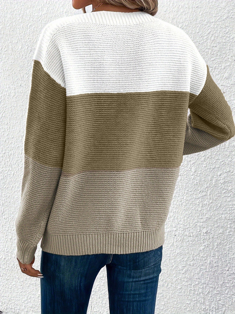 Women's Sweatshirt Color Block Crewneck Long Sleeve Knit Style