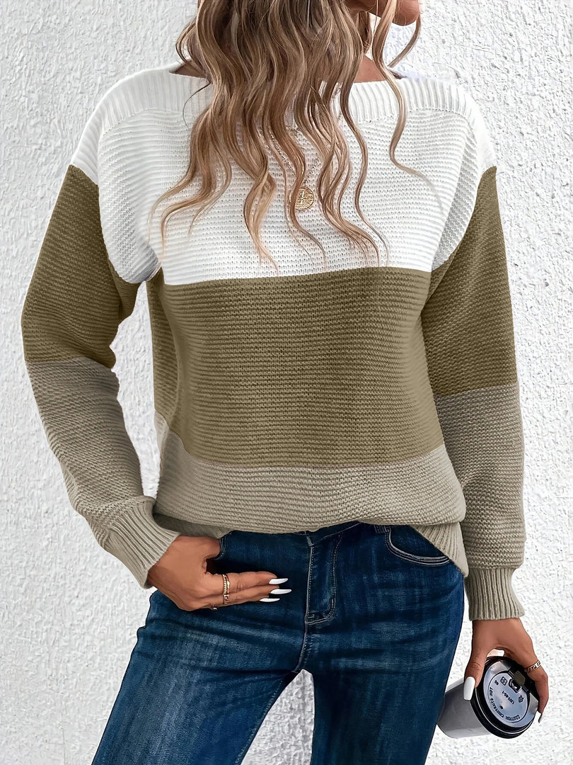 Women's Sweatshirt Color Block Crewneck Long Sleeve Knit Style