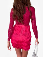 Load image into Gallery viewer, Women's Sequin Birthday Dress V Neck Wrap Fringe Hem
