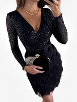 Load image into Gallery viewer, Women's Sequin Birthday Dress V Neck Wrap Fringe Hem
