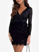 Load image into Gallery viewer, Women's Sequin Birthday Dress V Neck Wrap Fringe Hem
