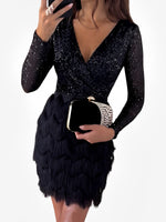 Load image into Gallery viewer, Women's Sequin Birthday Dress V Neck Wrap Fringe Hem
