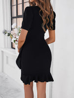Load image into Gallery viewer, Women's Little Black Dress Short Sleeve Ruffle Hem Bodycon
