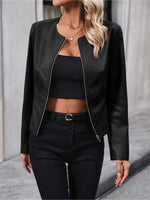 Load image into Gallery viewer, Women's Leather Jacket Zip Front Cropped Moto Style

