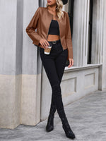 Load image into Gallery viewer, Women's Leather Jacket Zip Front Cropped Moto Style
