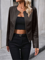 Load image into Gallery viewer, Women's Leather Jacket Zip Front Cropped Moto Style
