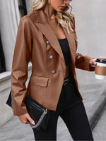 Load image into Gallery viewer, Women's Leather Jacket Double Breasted Lapel Tailored Blazer Style
