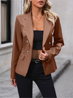Load image into Gallery viewer, Women's Leather Jacket Double Breasted Lapel Tailored Blazer Style
