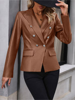 Load image into Gallery viewer, Women's Leather Jacket Double Breasted Lapel Tailored Blazer Style
