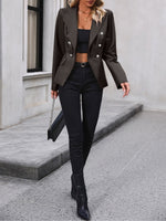 Load image into Gallery viewer, Women's Leather Jacket Double Breasted Lapel Tailored Blazer Style

