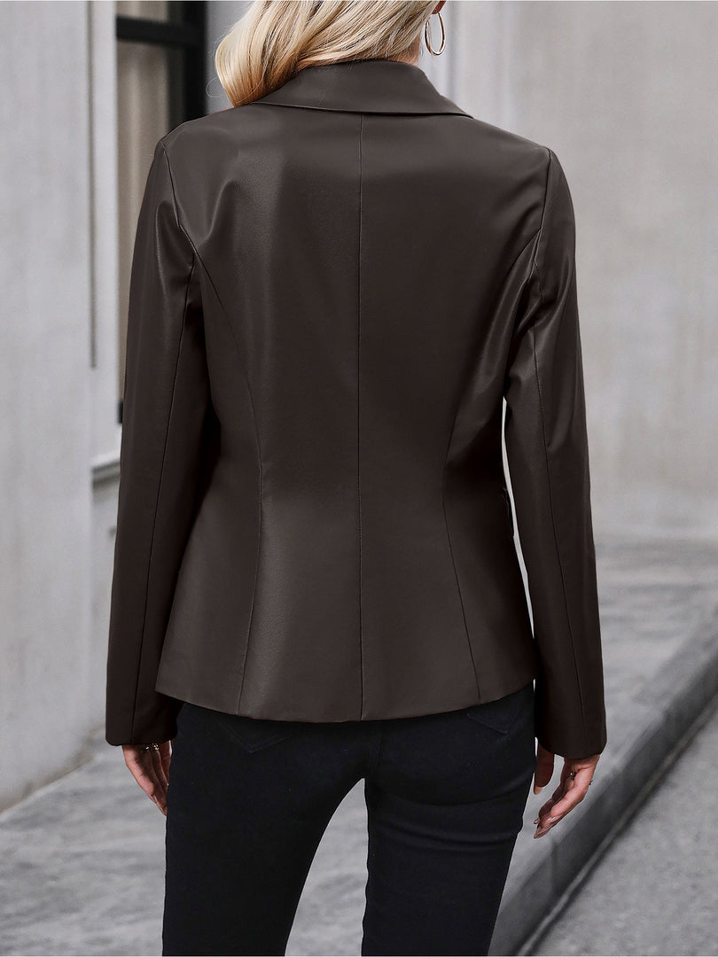 Women's Leather Jacket Double Breasted Lapel Tailored Blazer Style