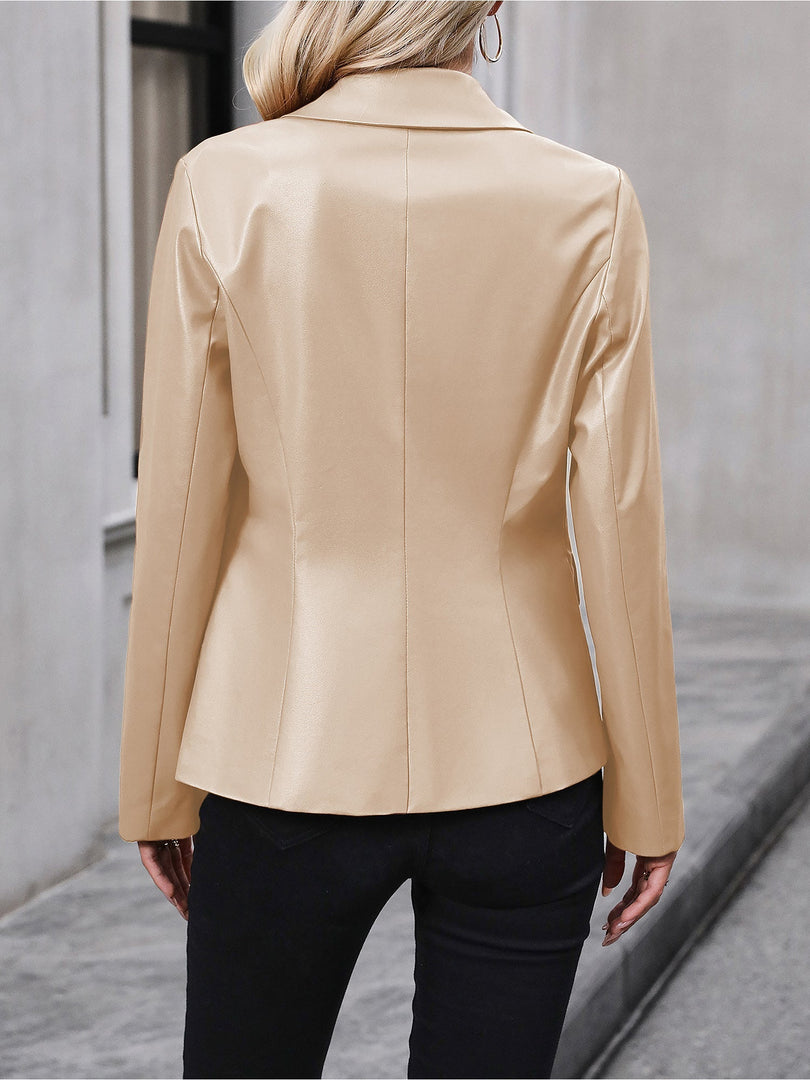 Women's Leather Jacket Double Breasted Lapel Tailored Blazer Style
