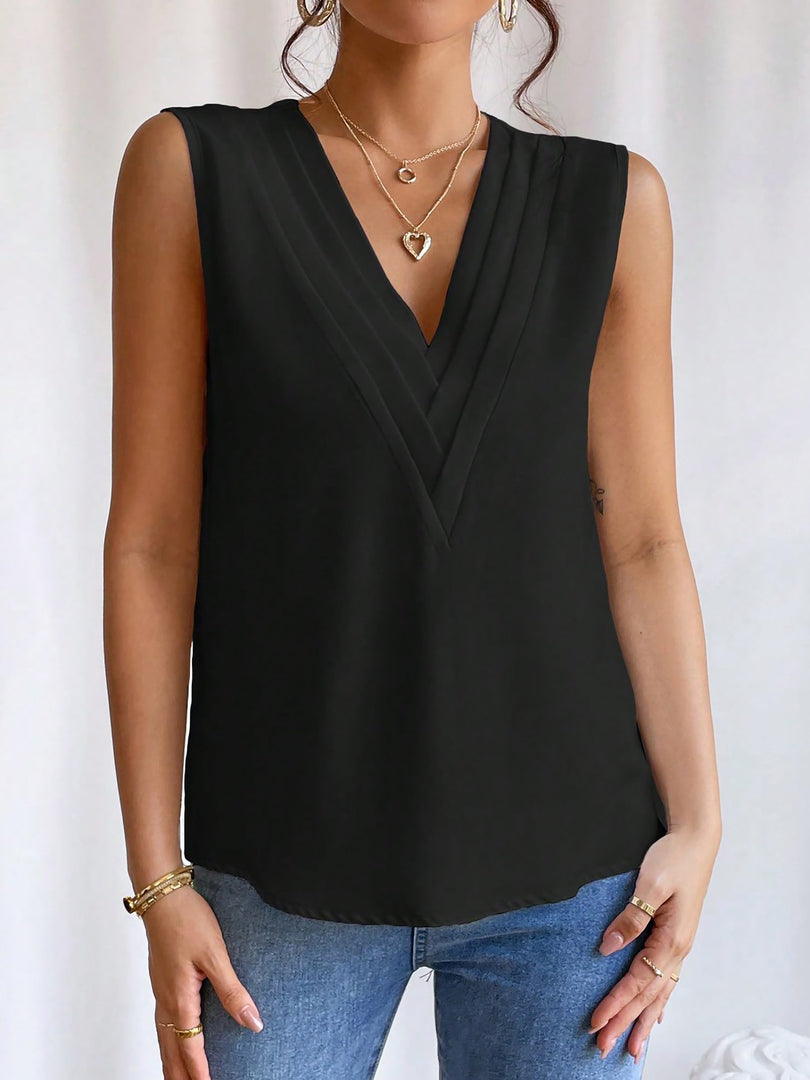 Women's Blouses V Neck Sleeveless Wrap Relaxed Tank Top Style