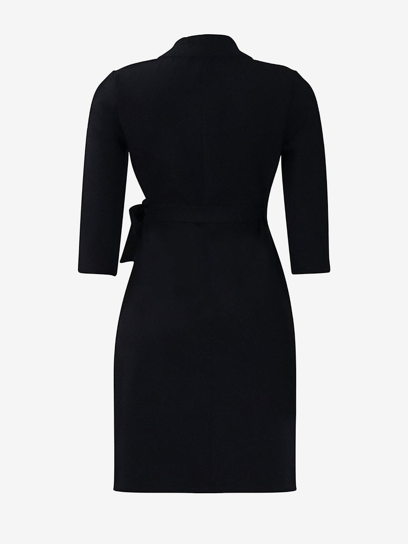 Women's Wrap Mini Dress Collar Elbow Sleeve Pleated Tie Waist
