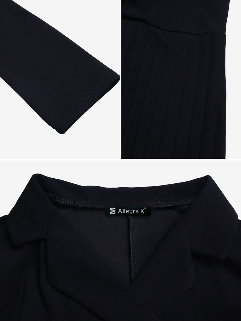 Women's Wrap Mini Dress Collar Elbow Sleeve Pleated Tie Waist