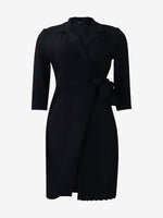 Load image into Gallery viewer, Women's Wrap Mini Dress Collar Elbow Sleeve Pleated Tie Waist
