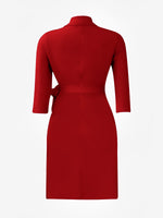 Load image into Gallery viewer, Women's Wrap Mini Dress Collar Elbow Sleeve Pleated Tie Waist
