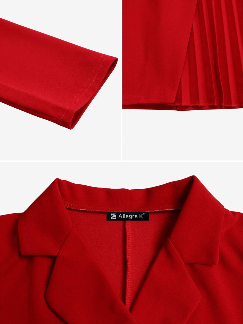 Women's Wrap Mini Dress Collar Elbow Sleeve Pleated Tie Waist