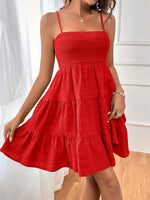 Load image into Gallery viewer, Effortless Red Tiered Mini Dress for Women with Smocked Bodice Spaghetti Strap Flowy Style
