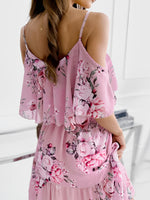 Load image into Gallery viewer, Women's Floral Mini Dress Cold Shoulder Ruffle Trim Flowy Style
