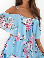 Load image into Gallery viewer, Women's Floral Mini Dress Cold Shoulder Ruffle Trim Flowy Style

