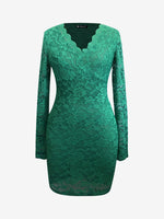 Load image into Gallery viewer, Women's Bodycon Dress V Neck Long Sleeve Lace Mini Style
