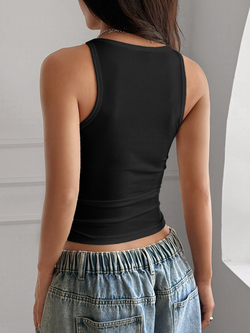Women's Ribbed Tank Top Square Neck Cropped Style
