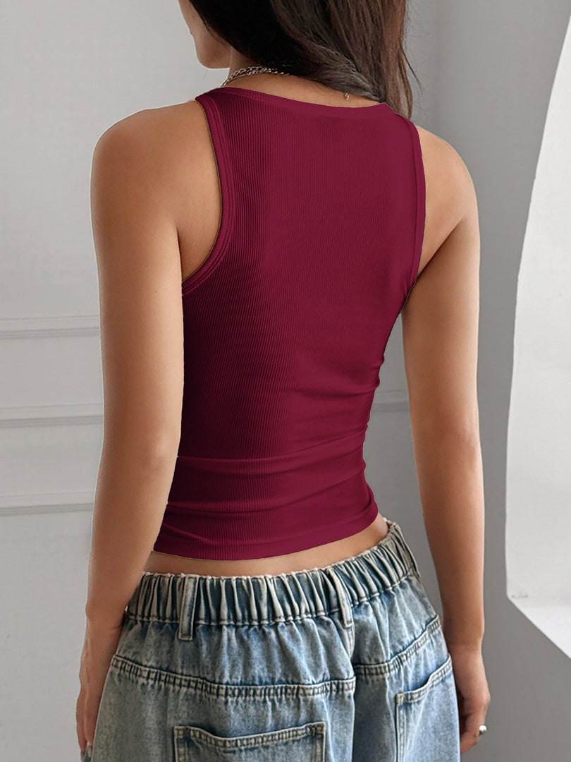 Women's Ribbed Tank Top Square Neck Cropped Style