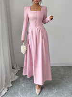 Load image into Gallery viewer, Women's Mother of the Bride Pink Maxi Dress Square Neck Pleated Skirt
