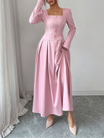 Load image into Gallery viewer, Women's Mother of the Bride Pink Maxi Dress Square Neck Pleated Skirt
