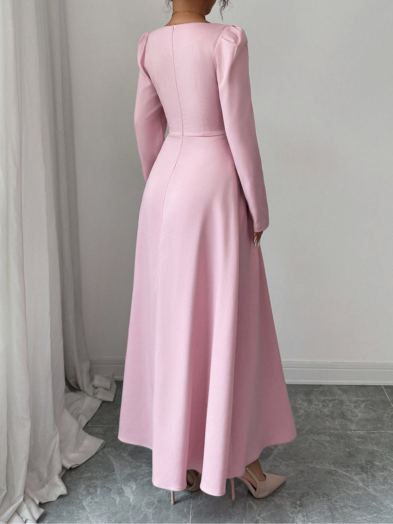 Women's Mother of the Bride Pink Maxi Dress Square Neck Pleated Skirt