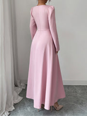 Women's Mother of the Bride Pink Maxi Dress Square Neck Pleated Skirt