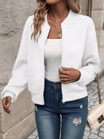 Load image into Gallery viewer, Women's Bomber Jacket Zip Front Waffle Knit Ribbed Trim Style
