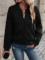 Load image into Gallery viewer, Women's Bomber Jacket Zip Front Waffle Knit Ribbed Trim Style
