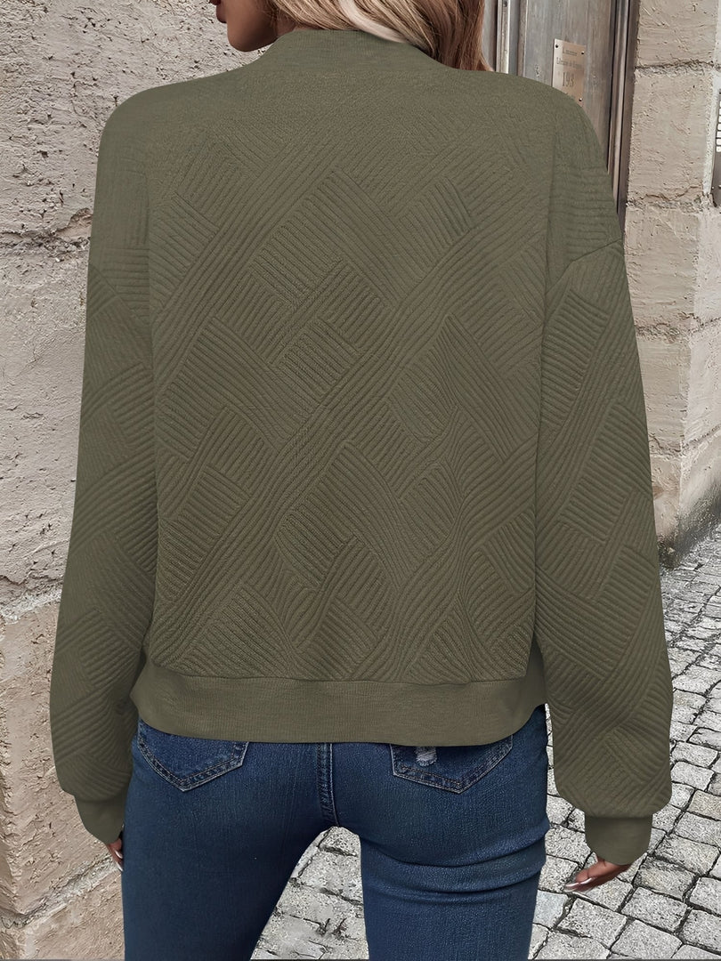 Women's Bomber Jacket Zip Front Waffle Knit Ribbed Trim Style