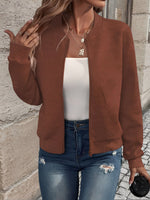 Load image into Gallery viewer, Women's Bomber Jacket Zip Front Waffle Knit Ribbed Trim Style
