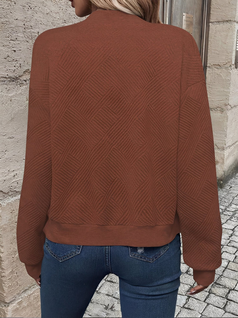 Women's Bomber Jacket Zip Front Waffle Knit Ribbed Trim Style