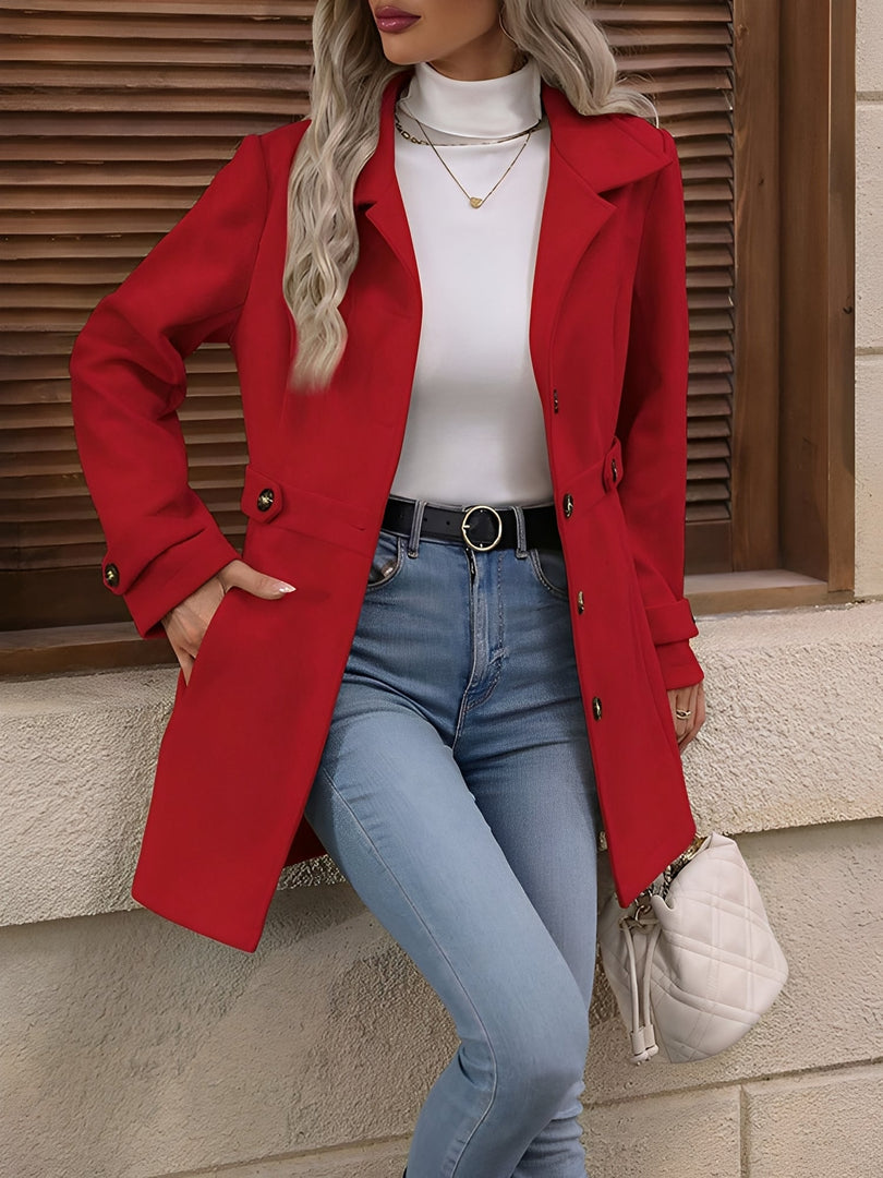 Women's Trench Coat Notch Collar Belted Waist Double Breasted Style