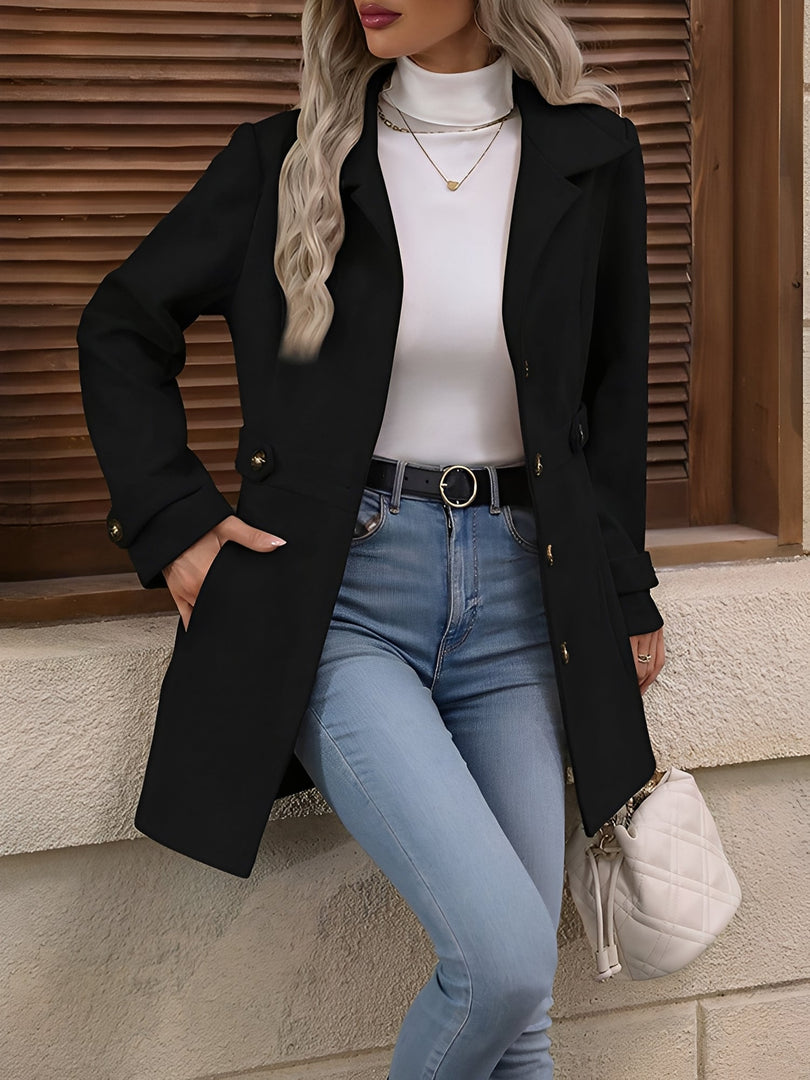 Women's Trench Coat Notch Collar Belted Waist Double Breasted Style