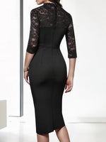 Load image into Gallery viewer, Women's Mother of the Bride Lace Bodycon Dress High Neck Sleeve Style
