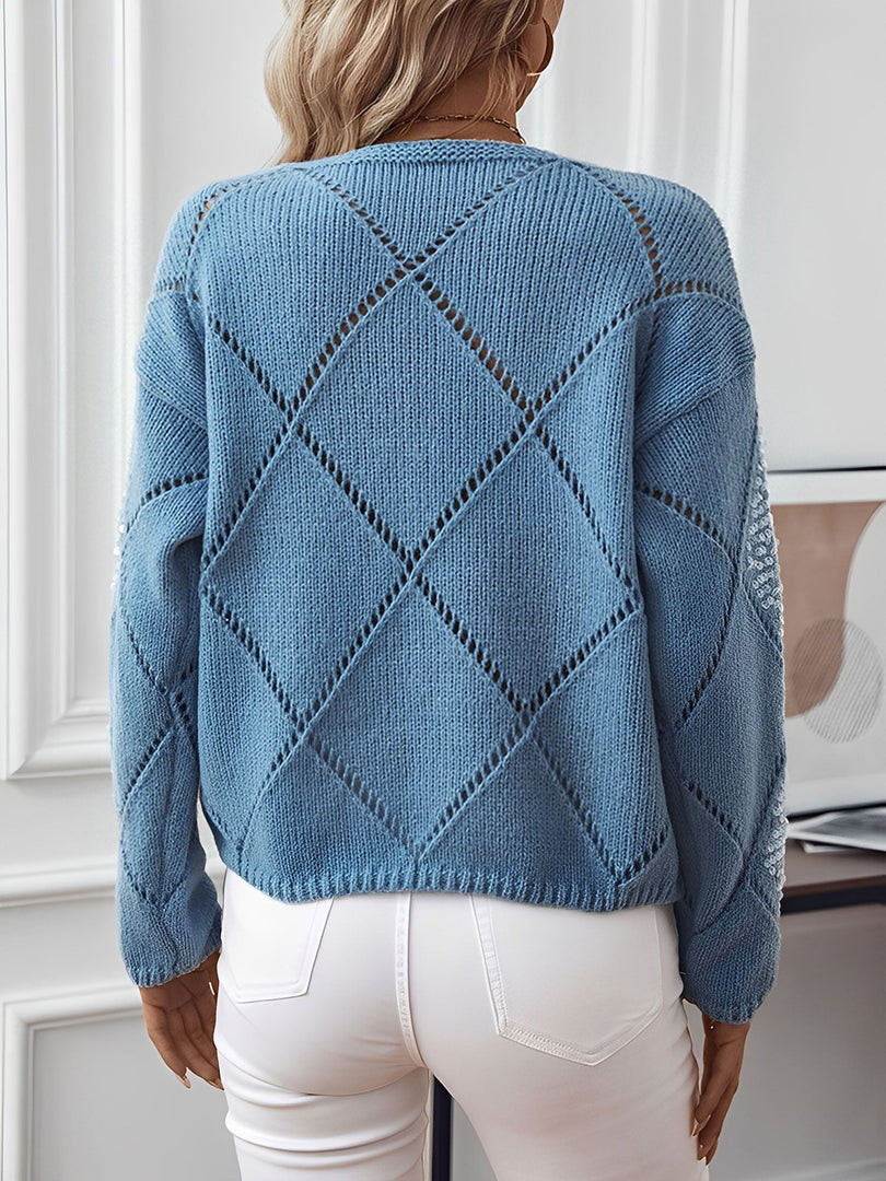 Women's Sequin Knit Sweater Crew Neck Diamond Pattern Sparkle Style