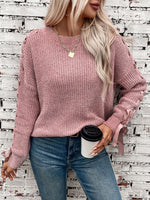 Load image into Gallery viewer, Women's Sweatshirt Lace Trim Sleeve Crewneck Waffle Knit Style
