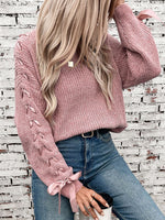 Load image into Gallery viewer, Women's Sweatshirt Lace Trim Sleeve Crewneck Waffle Knit Style
