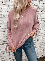 Load image into Gallery viewer, Women's Sweatshirt Lace Trim Sleeve Crewneck Waffle Knit Style
