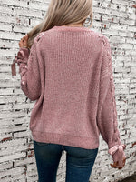 Load image into Gallery viewer, Women's Sweatshirt Lace Trim Sleeve Crewneck Waffle Knit Style
