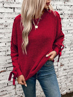 Load image into Gallery viewer, Women's Sweatshirt Lace Trim Sleeve Crewneck Waffle Knit Style

