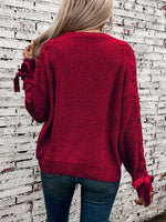 Load image into Gallery viewer, Women's Sweatshirt Lace Trim Sleeve Crewneck Waffle Knit Style

