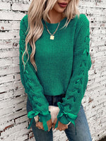 Load image into Gallery viewer, Women's Sweatshirt Lace Trim Sleeve Crewneck Waffle Knit Style
