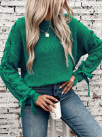 Load image into Gallery viewer, Women's Sweatshirt Lace Trim Sleeve Crewneck Waffle Knit Style
