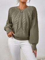Load image into Gallery viewer, Women's Cable Knit Sweater V Neck Balloon Sleeve Oversized Style
